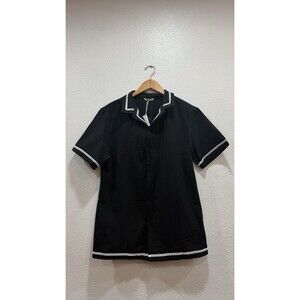 Runcati Men’s Black Short Sleeve Shirt White Trim Button Front Size M New
